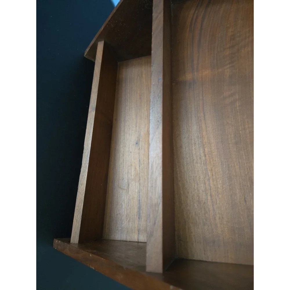 Vintage Solid Walnut 2 Shelf Bookshelf Angled Stand Rack 17